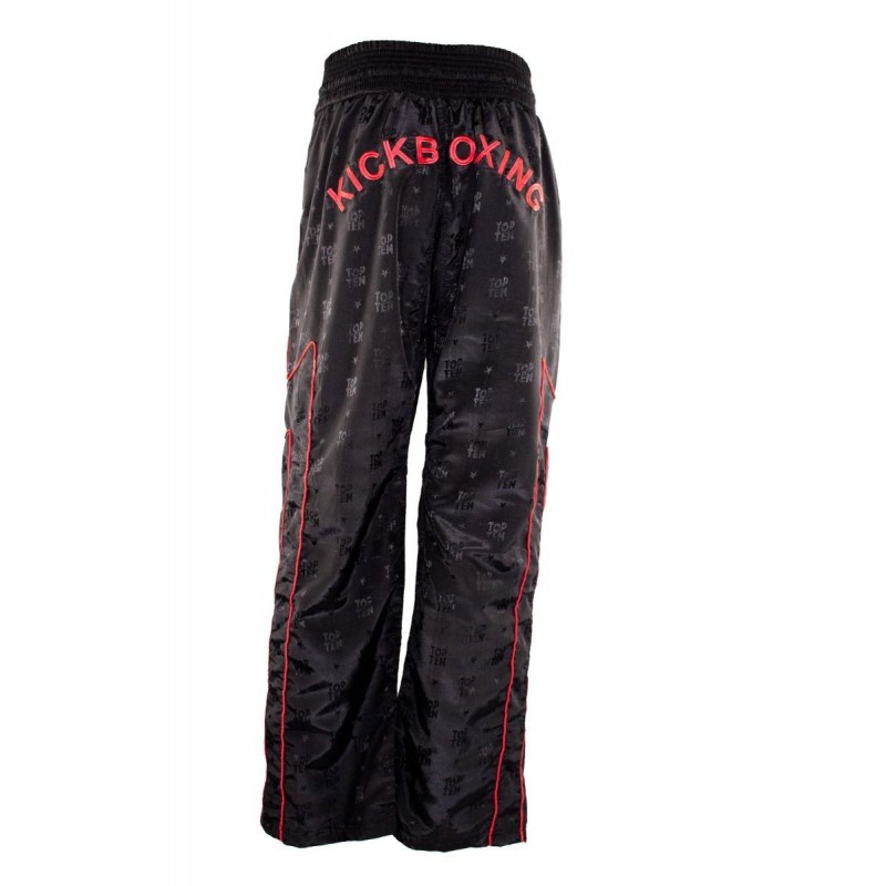 TOP TEN - Pantalon de kickboxing (noir avec broderie rouge)