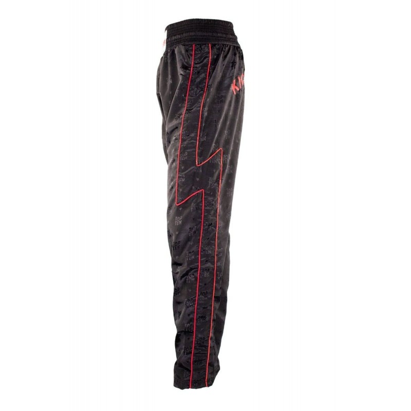 TOP TEN - Pantalon de kickboxing (noir avec broderie rouge)